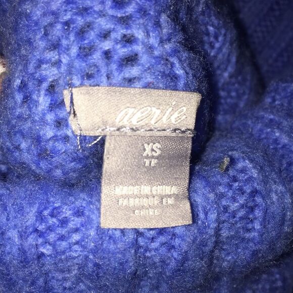 Aerie Wool Blend Oversized Soft Sweater Turtleneck Sz XS Blue Cozy Warm - Picture 8 of 9